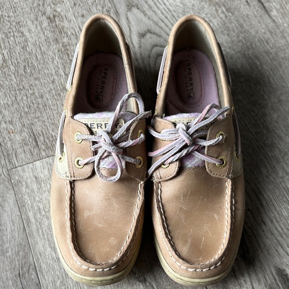 Sperry Beige and Pink Sequins Leather Boat Shoes - Picture 1 of 9
